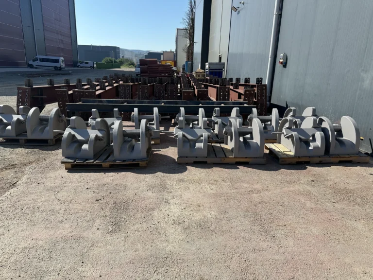 Heavy-duty chainstoppers ready for installation on ship deck